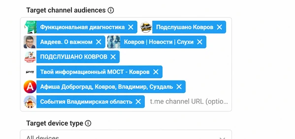 Рекламный кабинет Telegram Ads: кампания медицинского центра в Коврове