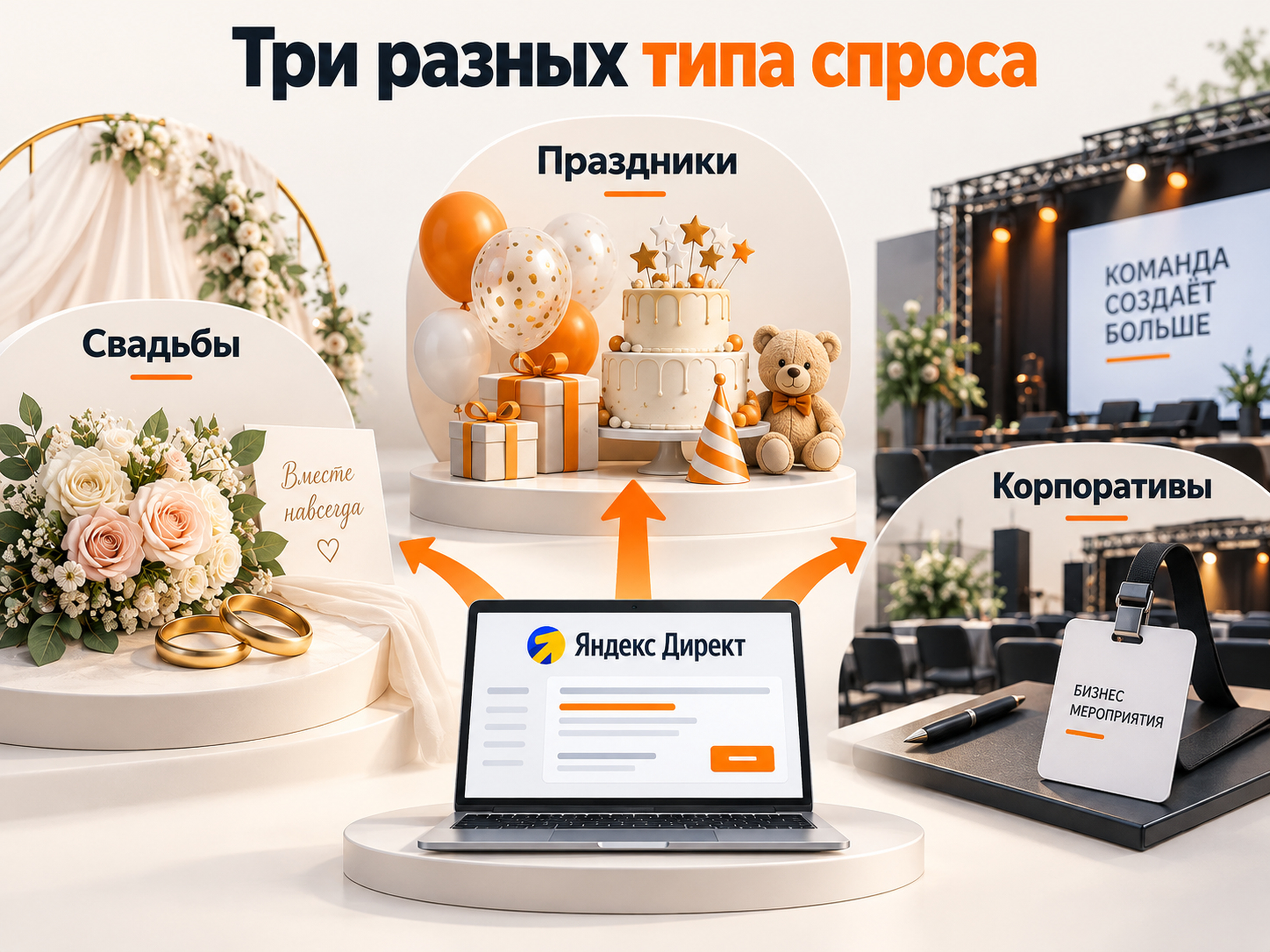 Три направления спроса для рекламы event-агентства в Яндекс Директе: свадьбы, праздники и корпоративы