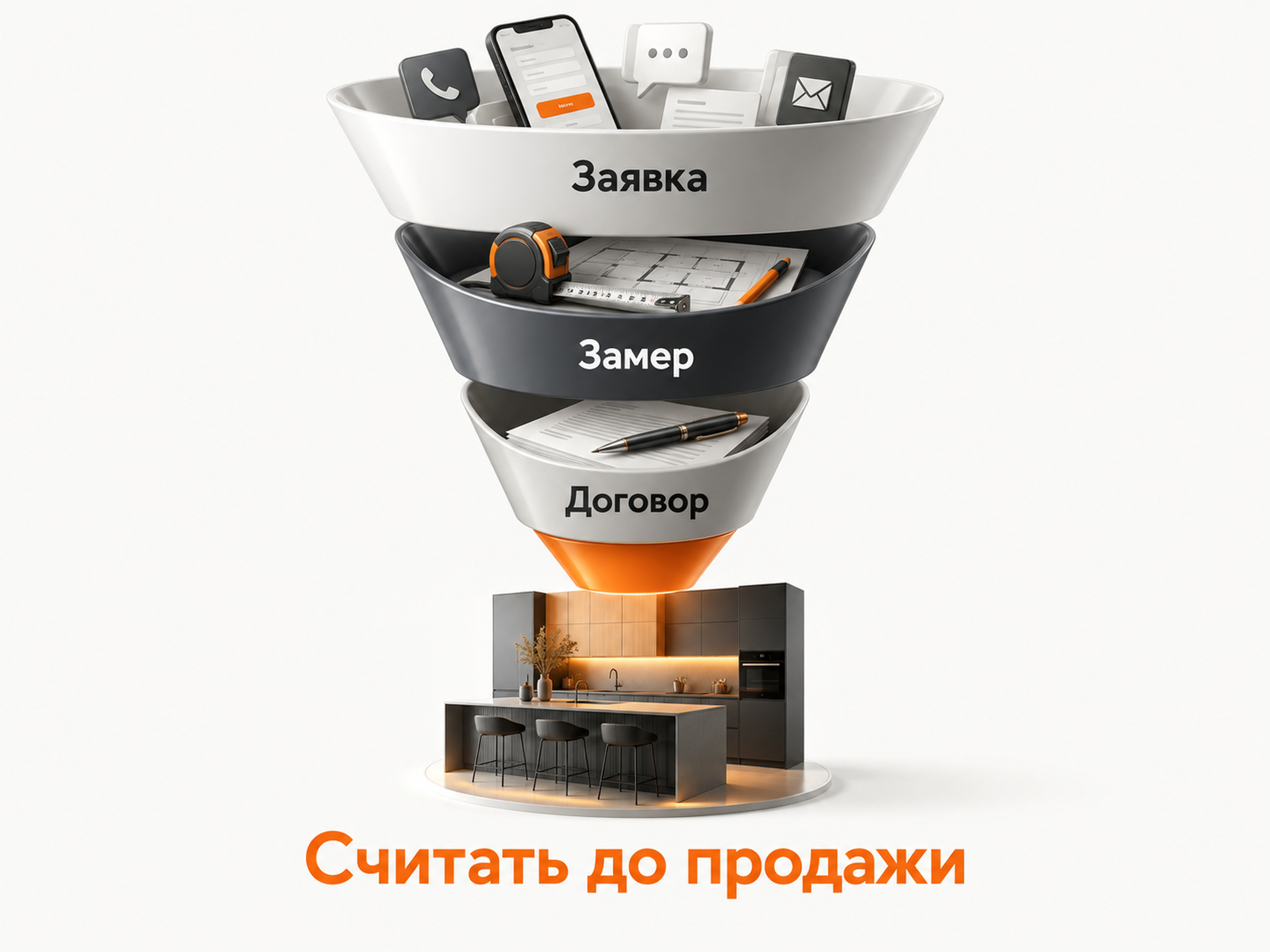 Воронка продвижения кухонь на заказ от заявки до продажи