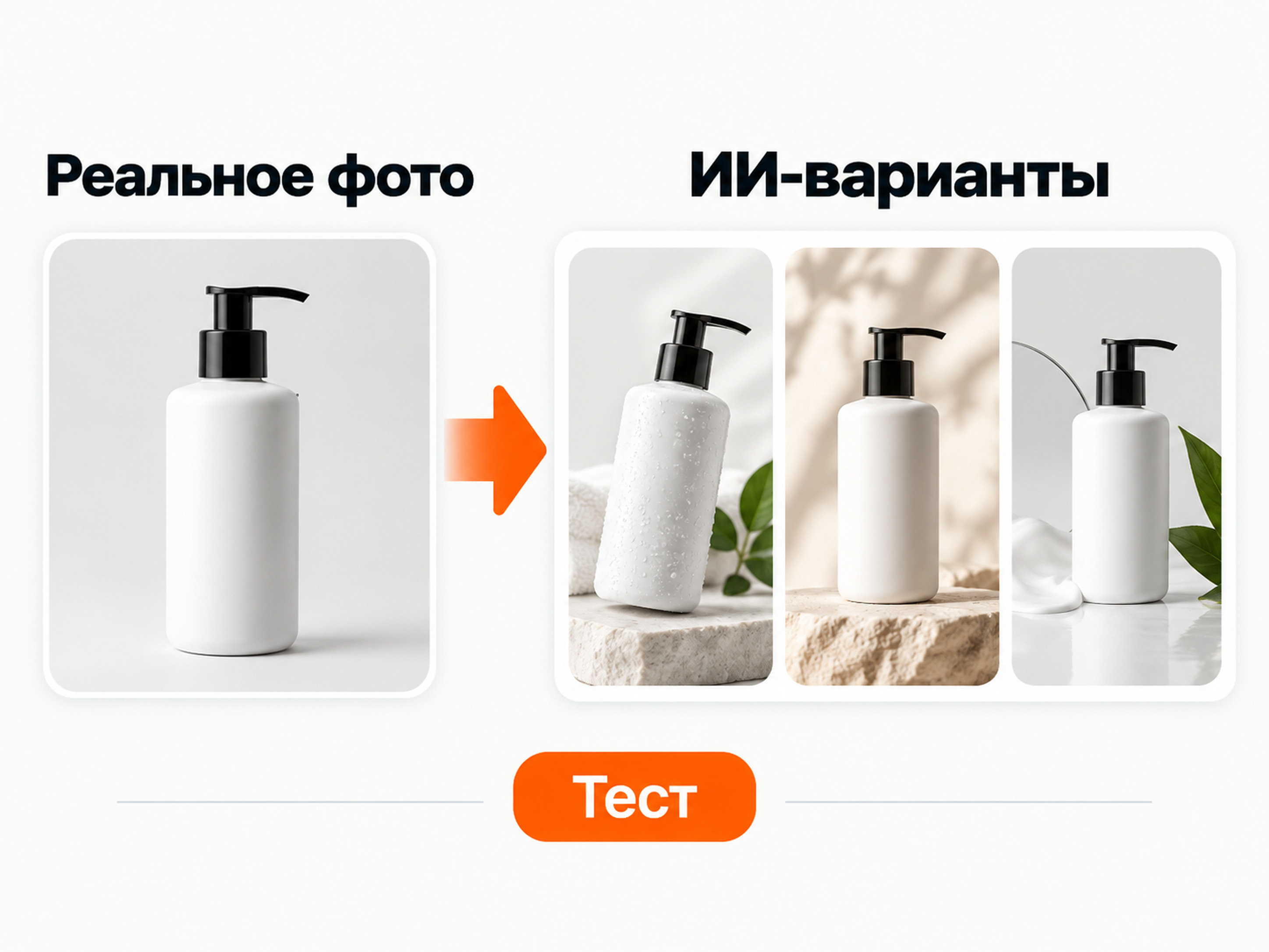 Реальная фотография товара и ИИ-варианты рекламного креатива