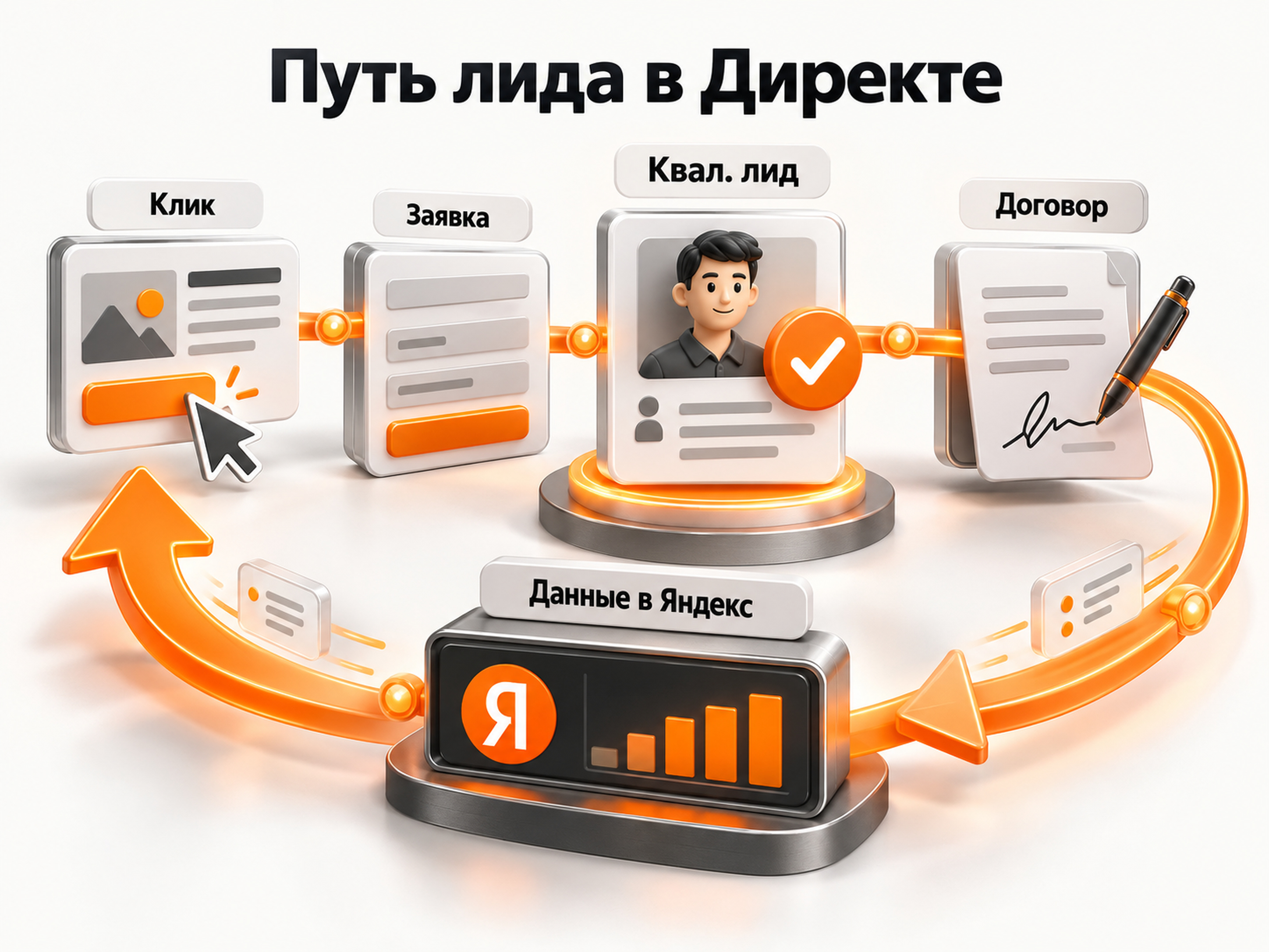 Путь от клика и заявки до квалифицированного лида, договора и передачи данных обратно в Яндекс Директ