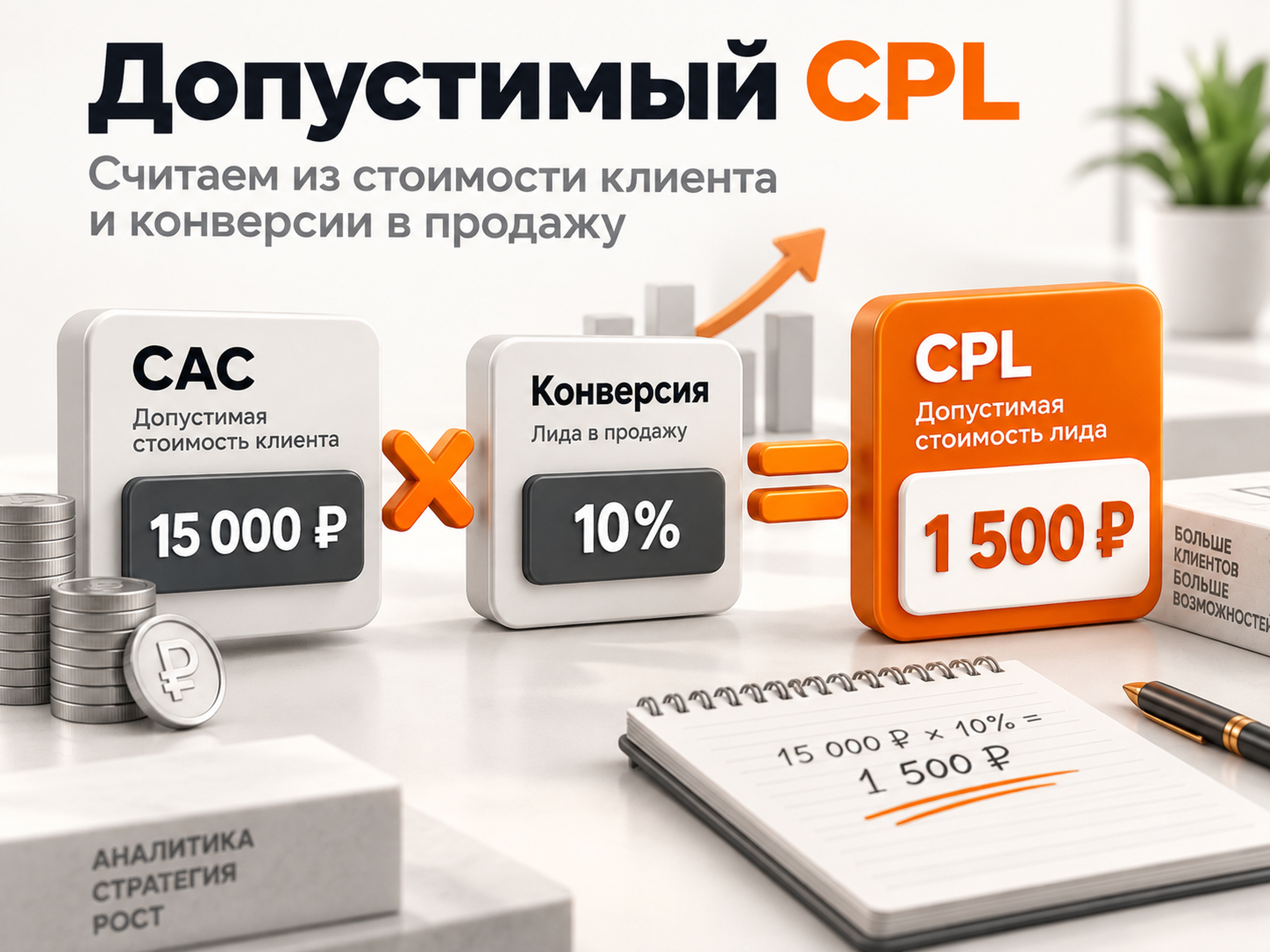 Расчёт допустимого CPL из стоимости привлечения клиента и конверсии лида в продажу