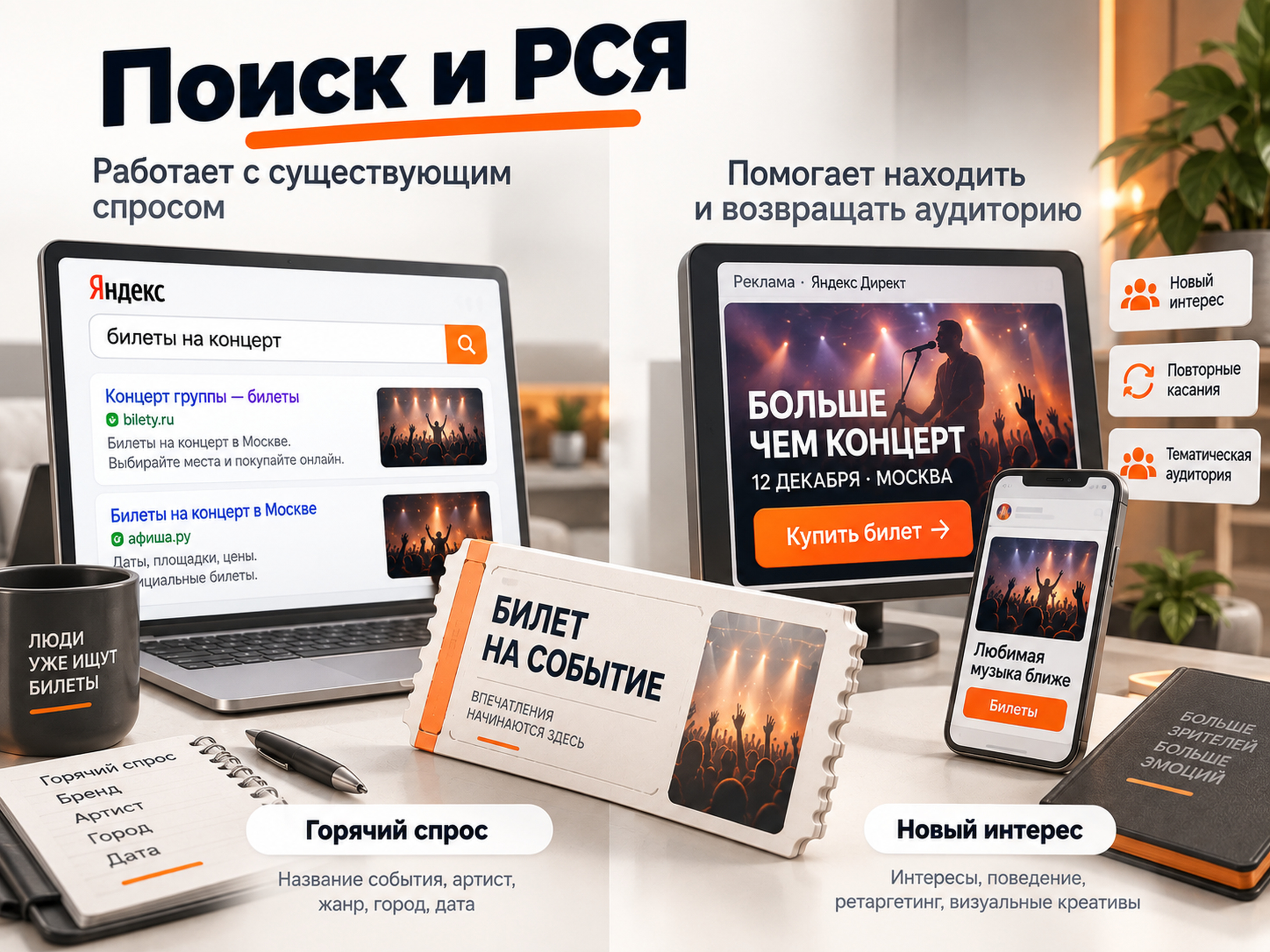 Сравнение роли Поиска и РСЯ в рекламе и продаже билетов на мероприятие