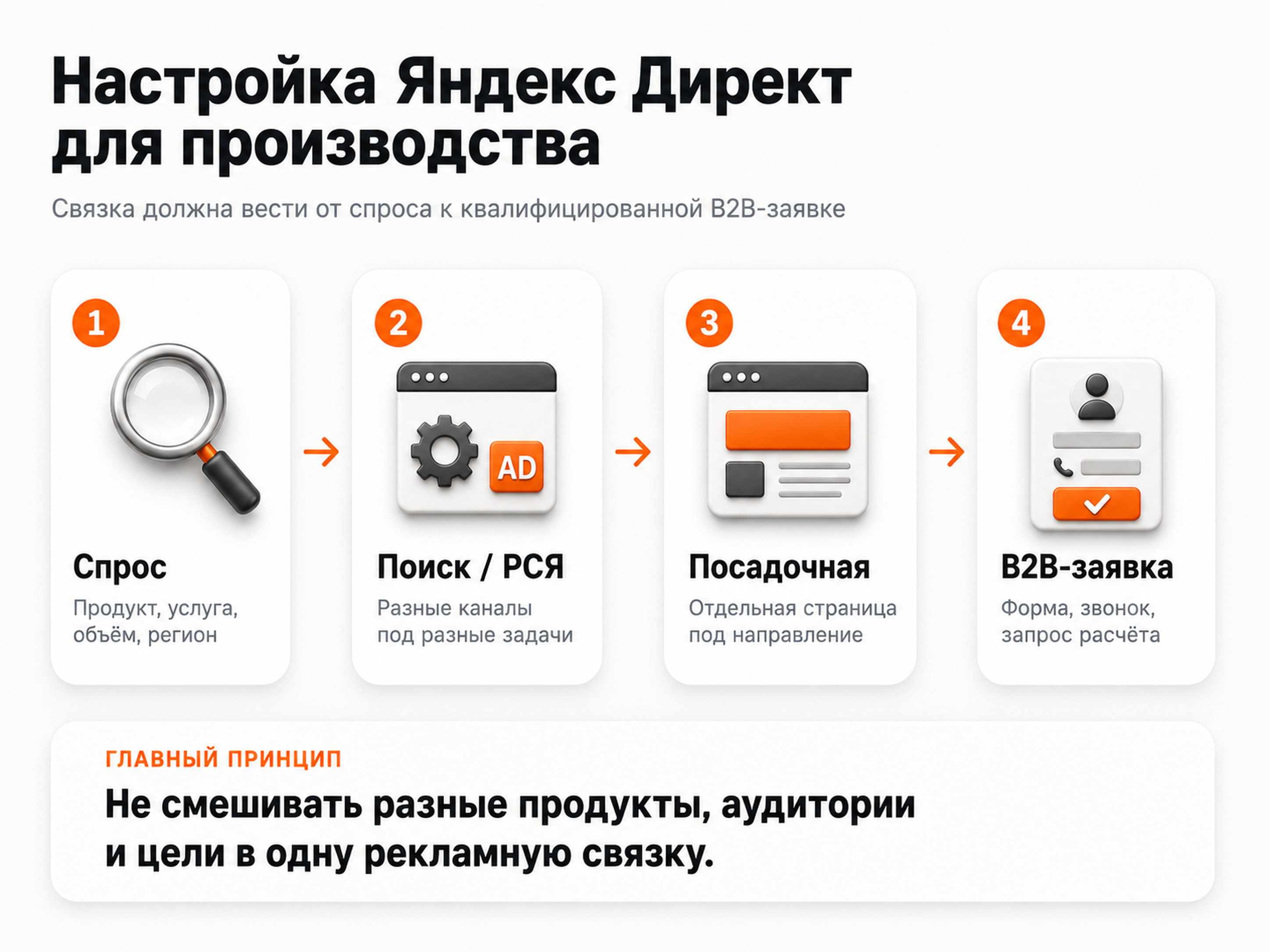 Схема настройки Яндекс Директ для производства